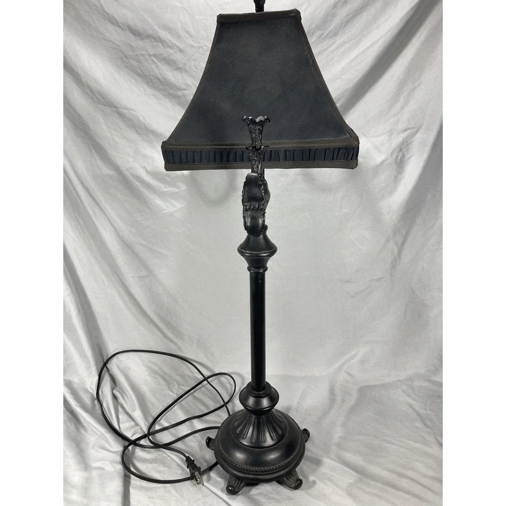 Vintage Bridge Arm Victorian Side Table Night Stand Lamp With Square Black Shade